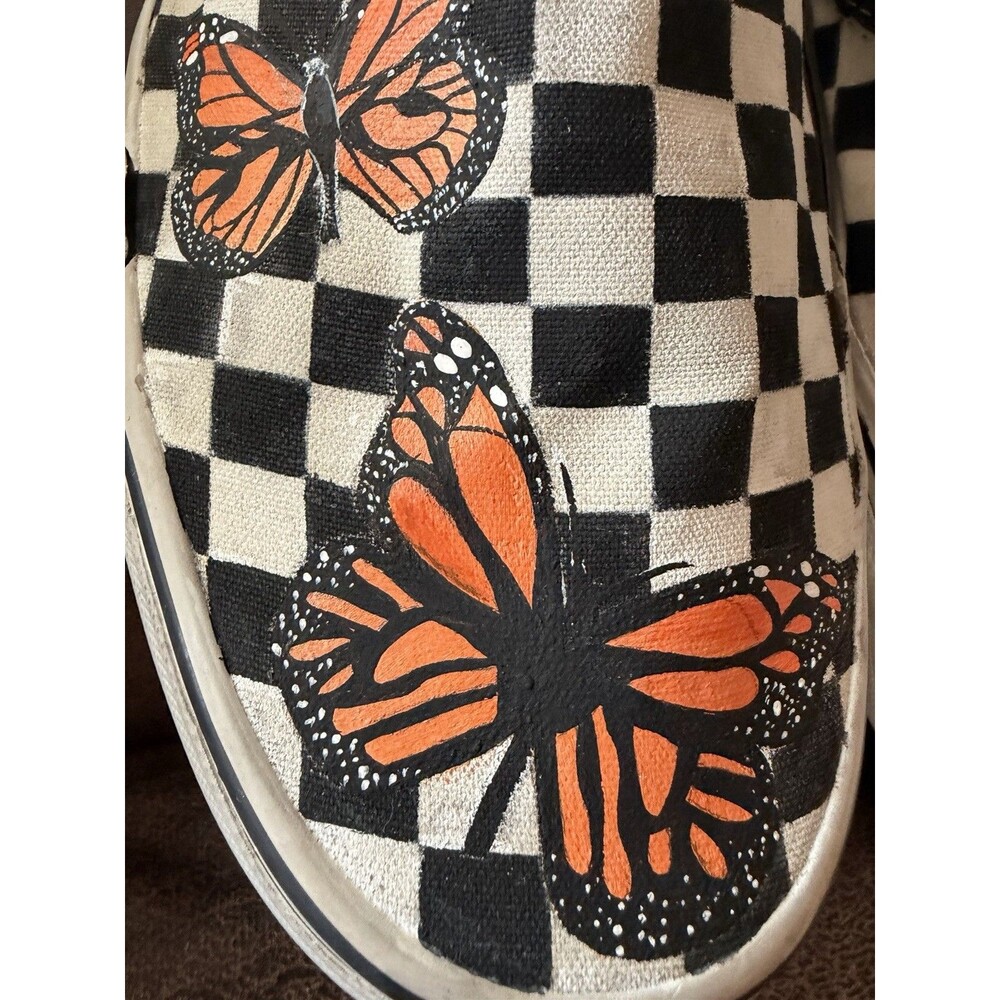 Vans Checkered Hand painted Butterfly Monarch Sneakers Women Slip On Shoe 9.5m - Picture 4 of 15